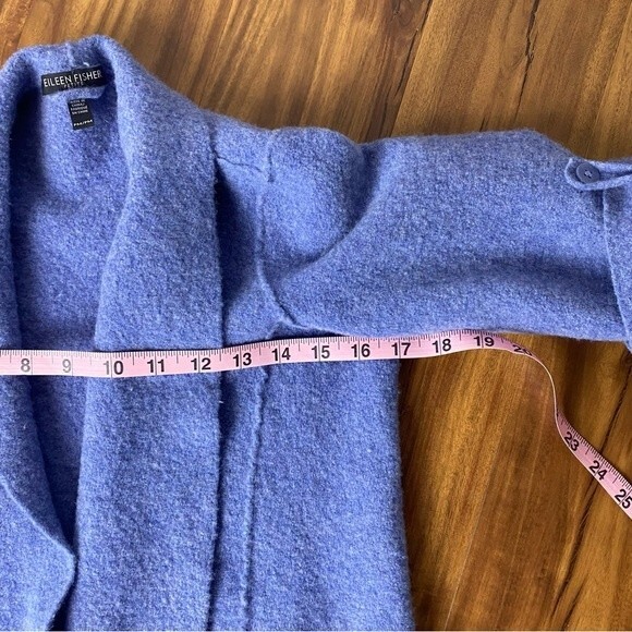 Eileen Fisher Periwinkle 100% Merino Wool Cardigan 3/4 Length Sleeves Size PM - Picture 7 of 8